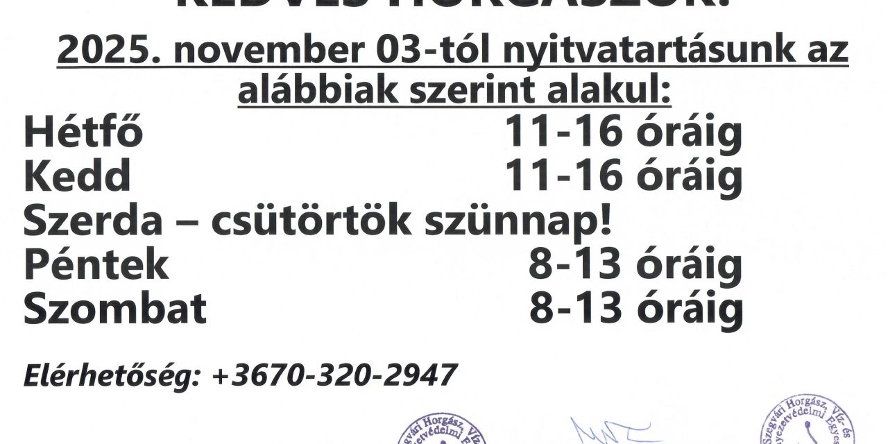 Változik nyitva tartásunk